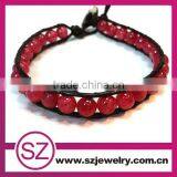 Fashion Red Jade Beads Beaded Wrap Leather Bracelet for Men thumbnail-1