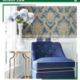 golden edge non woven wallpaper, european style damask wall decor for study room , smoke-proof wall decor shop