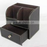 Desktop Faux Leather Pen Holder With Drawer/Multifunctional MDF Pen Box thumbnail-6