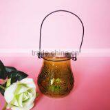 Geo Cut Glass Candle Jar With Metal Handle thumbnail-2