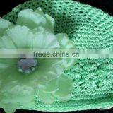 Green Kufi Crochet Hats With Flower (32 Colors in Stock) thumbnail-1