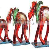 WOODEN PAINTED ELEPHANT SET OF 3 RED thumbnail-1
