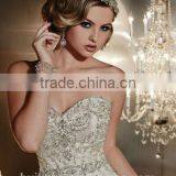 New Backless Satin Beaded Champagne Colored Bridesmaid Dresses thumbnail-4