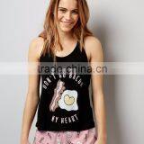 Sleeveless Women Pyjama Set 100% Cotton Playsuit Printed All Over Bacon Vest and Egg Print Shorts thumbnail-2