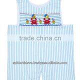 Infant / Toddler Boys Turquoise Striped Smocked Crabs Shortalls thumbnail-1