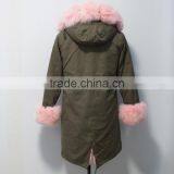 Myfur Baby Pink Thick Part Fox Fur Trimmed Luxury Ladies Fashion Long Parka thumbnail-4