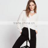 NEWEST DESIGN Nice Fastening at the Collar Women V-neck and Long Sleeve Blouse thumbnail-2