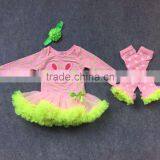 2016 New Design Arrival Full Strock Baby Romper Girls Pink Green Bunny Easter Dress With Leg Warmer Set thumbnail-1