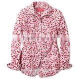 100% Cotton Red Flower Print Classic Good Cut Women Blouse thumbnail-1