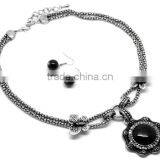Mysterious Fashion Black Cabochon Stone Necklace Earrings Jewelry Set thumbnail-3