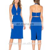 China clothing manufacturer OEM service sleeveless deep-v navy blue women one-piece korean office dress for ladies 2016