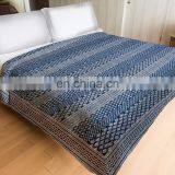 Indian Indigo Blue Abstract Design Kantha Quilt Handmade Bedspread Throw Cotton Queen Size Blanket Patchwork Print thumbnail-1