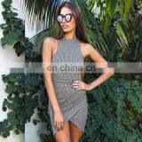 MIKA72351 Elegant Gray Sleeveless Knitted Casual Dress Women Evening Party Bodycon Dress GirlsLadies Spring Short Pencil Vestido thumbnail-2