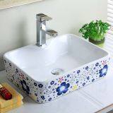 Flower Decal Art Basin Colorful Ceramic Washing Sink for Bathroom