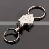 Custom Made House Shaped Blank Metal Keychain With Double Rings