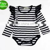 2019 New Black White Striped Rompers Infant Toddler Flutter Sleeve Romper Baby Unique Bodysuits thumbnail-1