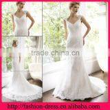 Shealth V-line Neckline Cap Sleeves Full Back Over Lace Wedding Dresses With Cap Sleeves thumbnail-1