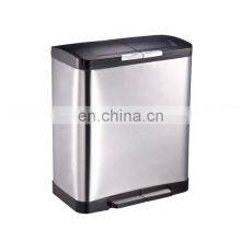 Modern Rectangle Two Compartments Stainless Steel Household Recycling Pedal Bin Soft Closing Trash Can