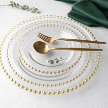 Glass Plate Glass Dishes for Wedding Home Decoration Gold Glass Clear Beaded Charge Plate Dinnerware thumbnail-4