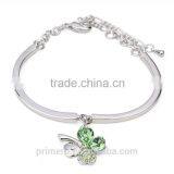 Hot Fashion Silver Lucky Four Clover Chain Bracelets With Natural Crystal Bangle thumbnail-6