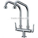 High Quality Brass 2 Way Kitchen Tap Double Spout and Handle, Polish and Chrome Finish, M1/2" Deck Mounted thumbnail-1