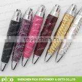 mini pu leather press ball point pen for promotional gift