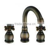 Double Handle 3 Hole Antique Brass Copper Basin Faucet Tap thumbnail-1