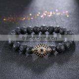 Natural Lava Stone Men's Black Pave Ball Macrame Turkey Eye Bracelet
