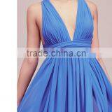 Plain Dye Blue Tunic Skirt Elegant Backless Sleeveless Evening Dress thumbnail-3