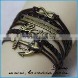 Cheap Price on Wholesale Braided Leather Three Layers Anchor Leather Bracelet thumbnail-4