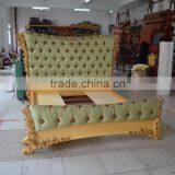 Italy Rose Carving Green Fabric Upholstered King Size Bed/ Baroque Style New Design Bedroom Furniture/Romatic Wooden Wedding Bed thumbnail-3