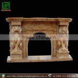 Natural Travertine Stone Fireplace Mantel With Lion Statues thumbnail-1