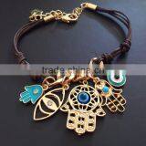 Gold Hamsa Hand Fatima Hand Evil Eye Charms Bracelet Wax Cord Bracelet thumbnail-4