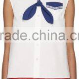 2016 Fashion Sleeveless White and Navy Sailor Blouse HST8010 thumbnail-2
