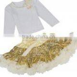 Long Sleeve Flower Sequin Fluffy Pettiskirt for Girls- Embroidered Costume With Belt-- Stage Wear thumbnail-2