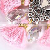 Bohemian Jewelry Crystal Pendant With Pink Tassel Charms Earrings for Women thumbnail-3