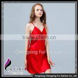 CXDDQ02 Sexy Red Skirt Women's Pure Silk V-neck Pajamas thumbnail-1