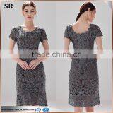 Short Sleeve Flower Pattern Designer One Piece Party Dress Women Crochet Dress With Lining SR-D9779 thumbnail-1