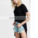 Fashion Design Womens Short Sleeve Side Split T Shirt Soft 100% Cotton Plain Solid Grey T Shirt Loose Longline T Shirt Dress thumbnail-4