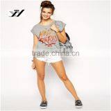 Wholesale Rolled Sleeves Printing 100%cotton Ladies T-shirts thumbnail-1