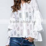 Runwaylover 121 2017 Ladies Sexy Flare Sleeve Lace Transparent Blouse thumbnail-2
