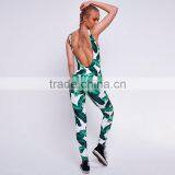 Scoop Neck Sleeveless Palm Leaf Print One Piece Women Tight Latex Catsuit thumbnail-2