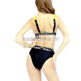 Nylon Bikini Flexible Backless Two Piece Padded Printed Patchwork Yellow Sold By Set thumbnail-3