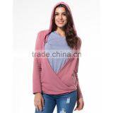 Stylish Street Wear Women Pink Plunge Wrap Front Long Sleeve Hoodie thumbnail-1