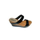 Comfortable PU Upper Material Black Ladies Wedge Sandals with 9.5cm heels
