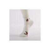White Patterned Womens Ankle Socks , Jacquard Polar Bear Socks