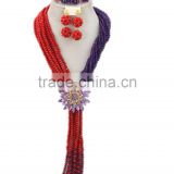 Multicolor Crystal Beads Strands Rhinestone Brooch African Jewelry Set