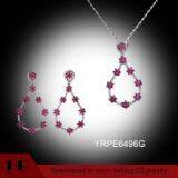 Ruby Flower Shaped Water Drop Pendant And Earrings Silver Sets thumbnail-1