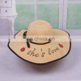 Ladybug Letters Embroidery Straw Hat Large Eaves Sunscreen Beach Hat thumbnail-3
