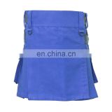 Wholesale Ladies Blue Cotton Made Adjustable Kilt
